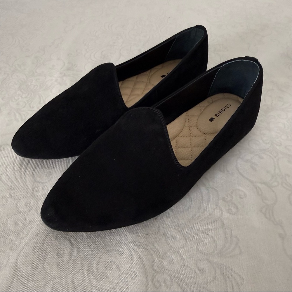 Birdies Heron Flat Black Suede Leather Almond Toe Comfort Slip-On Size 5